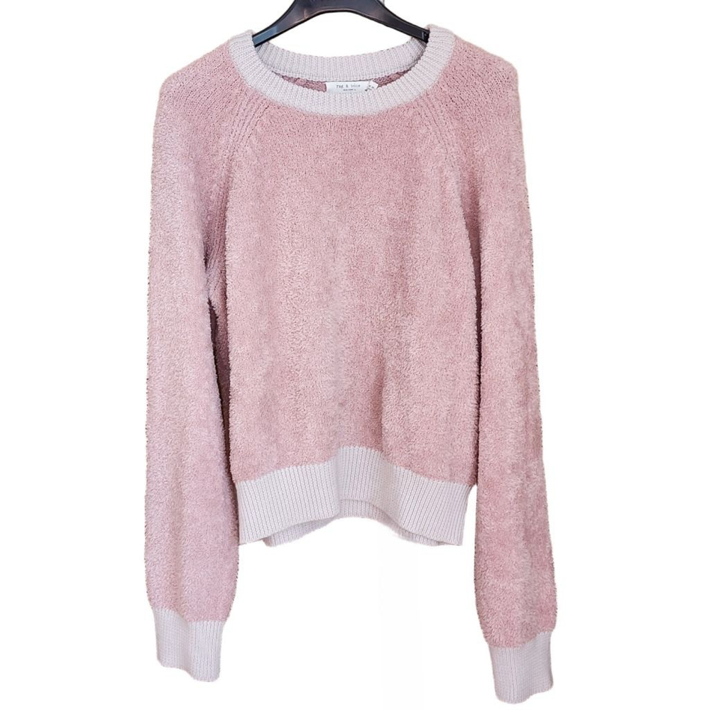 RAG & BONE Valerie Pink & White Fuzzy Crew Neck Sweater M - Picture 2 of 5